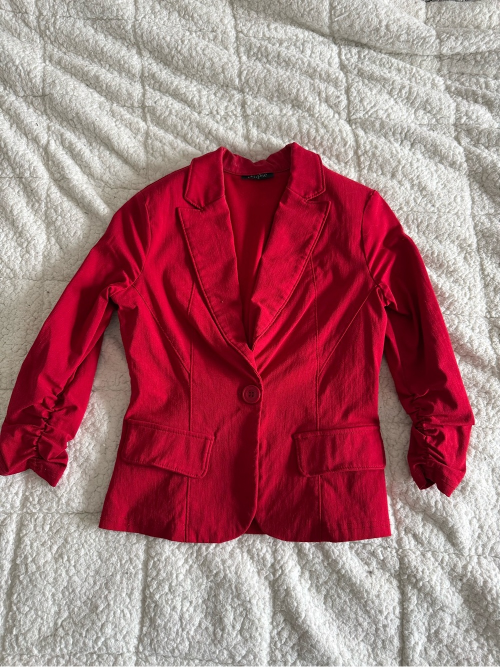 Eclipse Red Single-Button Ruched-Sleeve Blazer